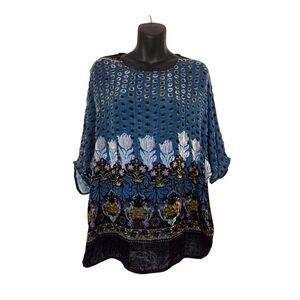 Zara Mulberry Silk Burnout Top Blue Floral Sheer Blouse Sz M Whimsigoth Boho